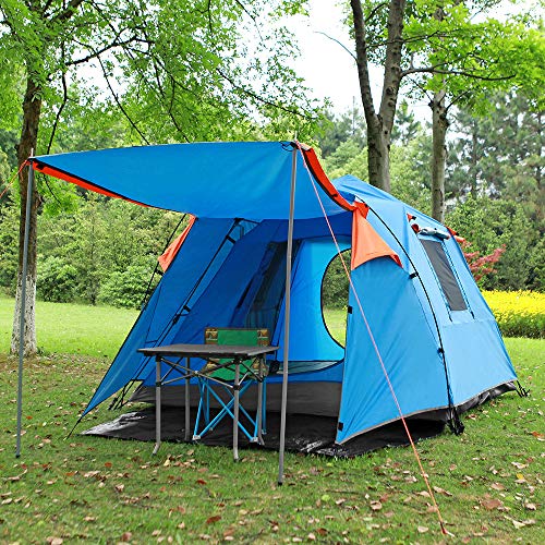 STAR HOME Pop Up Tent 3-4 Person Automatic Tent for Camping Double Layers Waterproof Family Tents Dual Doors & Tow Font Hall Sun Shelter Outdoor Sports(Blue)