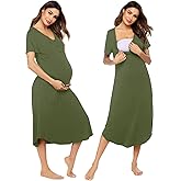 Ekouaer Womens Maternity Nightgown for Hospital Pregnancy Long Nightgowns Nursing Night Gown for Breastfeeding