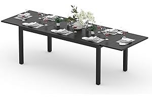 PIZZELLO Outdoor Expandable Dining Table 71"-106" Aluminum Patio Dinner Table for 8-10 Person, Rectangular Metal Collapsible Tables with Umbrella Hole, Patio Tables with Extendable Top for Garden, Backyard