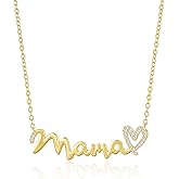 Lourny Mama Pendant Necklaces for Women, Dainty 18K Gold Plated Mom Necklace