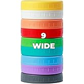 Bedgeta 9 Wide Mouth Mason Jar Lids with Silicone Ring,Thickened Leak-proof Lids Fit Ball,Kerr and More, 9 Color Plastic Lids