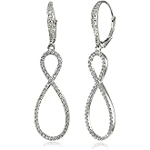 Hoops & Loops 925 Sterling Silver Infinity Figure 8 Cubic Zirconia Long Dangle Leverback Earrings for Women Teen Girls, Silver, Yellow Gold & Rose Gold