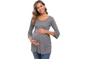 Ecavus Womens Casual Maternity Tops Striped Peplum 3/4 Ruffle Sleeve Shirt Ultra Soft Pregnancy Clothing