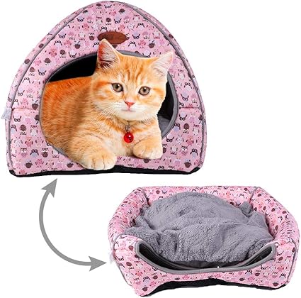 Urijk 2 En 1 Tente Lit Chien Chat Maison Avec Coussin Pour Chien Chat Igloo Chat Confortable Nid Chiot Ultra Doux Respirant Portable Panier Niche