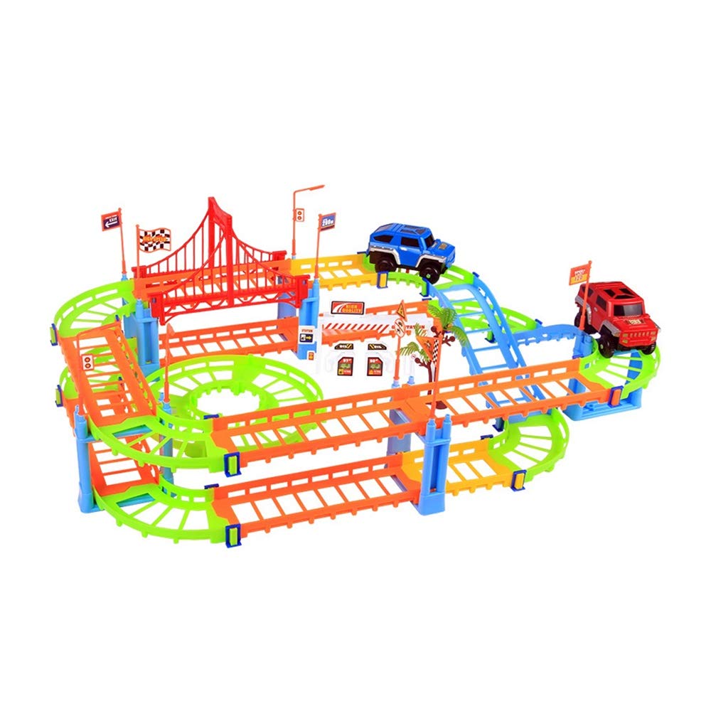 FeiWen Track Toy Race Tracks Car Toy Flexible Double Layer DIY Assembling Electric Toys 73 Pcs