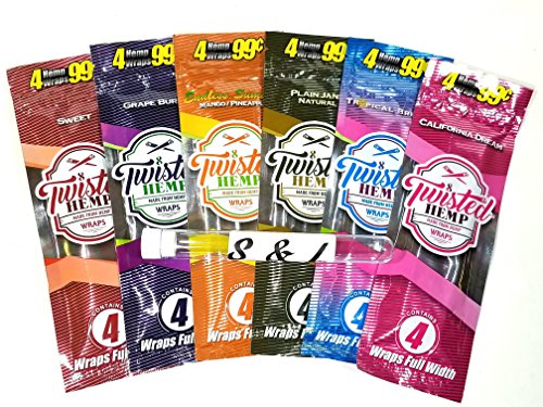 6 Pack Twisted Hemp Wraps Variety Pack With S&L Inc. Sealing Tube