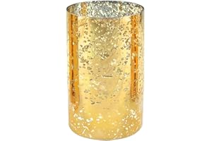 WGVI Hurricane Candle Holder Sleeve, W: 4", Ht: 6", Gold Speckled Glass Cylinder Open Both Ends, Chimney Tube Shade, 1 Piece