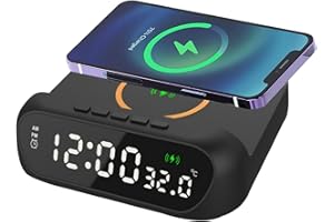 Alarm Clock with Wireless Charging 3-in-1 15W Alarm Clock Charging Station LED Digital Display Temperature Display for Bedroo