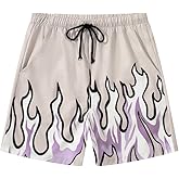 Wlizszu Mens Flame Graphic Print Basketball Shorts Cool Running Athletic Drawstring Waist Casual Track Shorts with Pockets