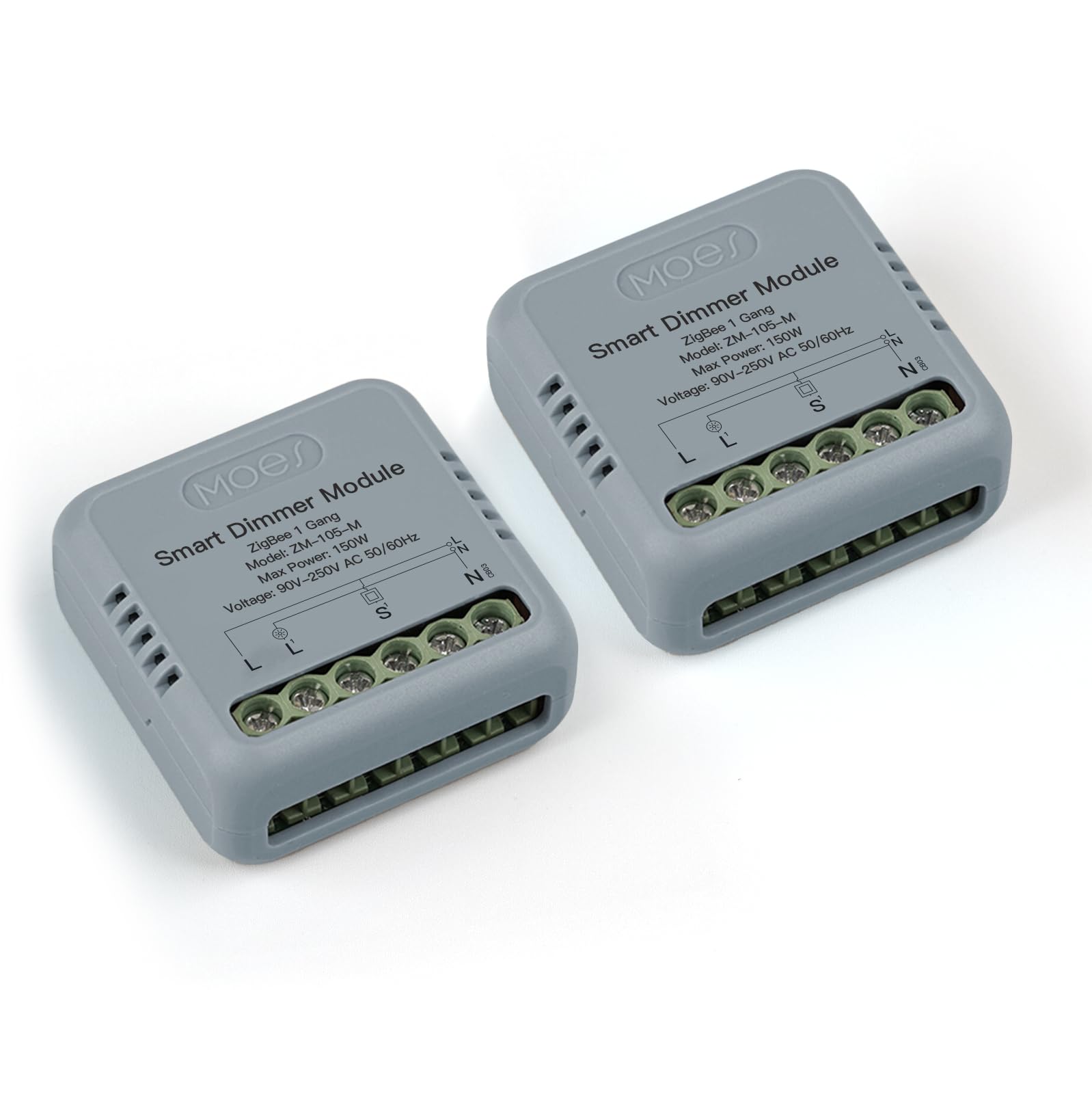 MOES Smart ZigBee Dimmer Switch Module, Requires MOES Gateway, Mini Design, Supports App Voice Alexa Google Home Remote Control, Dual Switch Networking, Timer, Control Sharing, 1 Gang (2 Pack)