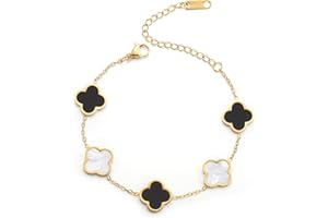 AIPPK 18K Gold Plated Clover Lucky Bracelet for Women White/Black/Red/Green Flower Four Leaf Link Bracelets Trendy Jewelry Gifts for Women