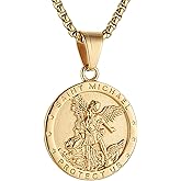 AsAlways St Michael Pendant for Men Stainless Steel Gold Saint Michael The Archangel Necklace Protection Jewelry Gift