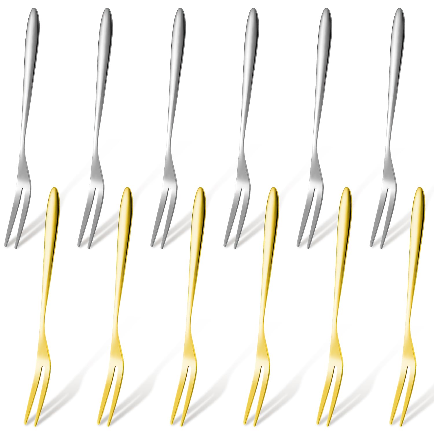 UTXN 12 Pcs Premium Stainless Steel Forks Set: Dessert, Cake, Fruit, Salad, Appetizer Forks - Silvery & Golden for Home, Kitchen, Party, Outdoors