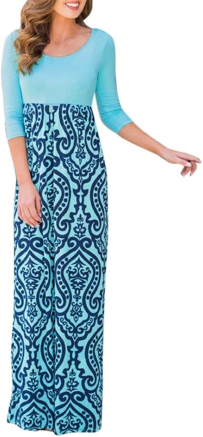 HX fashion Summer Dresses Women Round Neck Slim Splice Length Boho