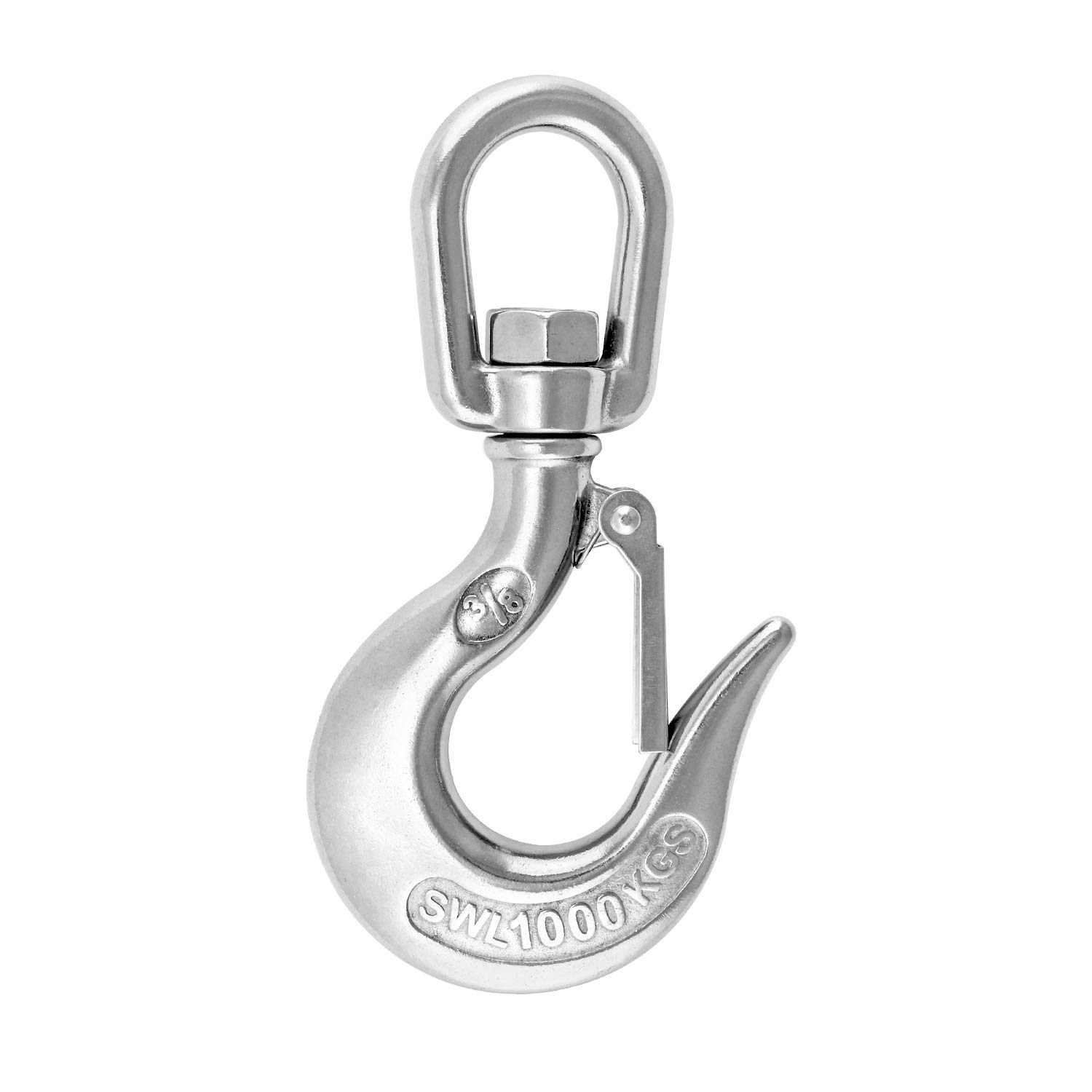 QWORK® Crane Lifting Hook with Latch, Swivel Eye Hook, Rigging Accessory 1000kg (2200lb)
