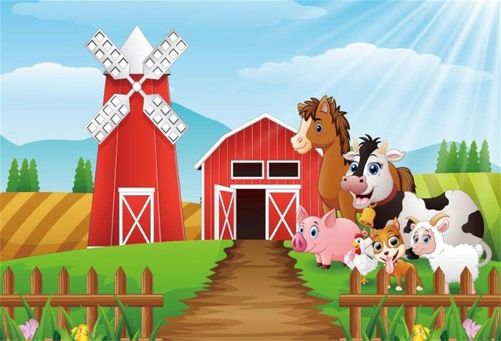 Amazon Com Ofila Cartoon Farm Animals Backdrop 7x5ft Barn