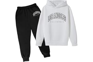 Bwaydeg Boys' Active Tracksuit Set 2 Piece LOS ANGELES Graphic Hoodie and Sweatpants Set Oversized Clothing Set for Kids
