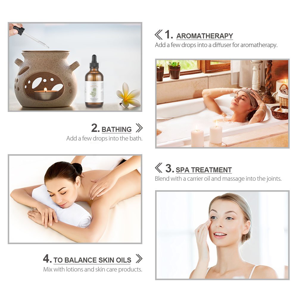 Tea Tree Essential Oil, Large 4 oz Bottle, 100% Pure & Natural, Undiluted Therapeutic Grade, Treats Acne, Cutaneous Skin Tags, Bacterial Infections, Nail Fungus