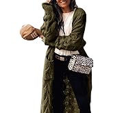 ZIWOCH Women's Long Cardigan Coats Cable Knit Casual Open Front Long Sleeve Loose Sweater with Pockets
