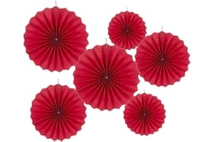 MOWO Red Paper Fans Hanging Decoration (red,6pc)