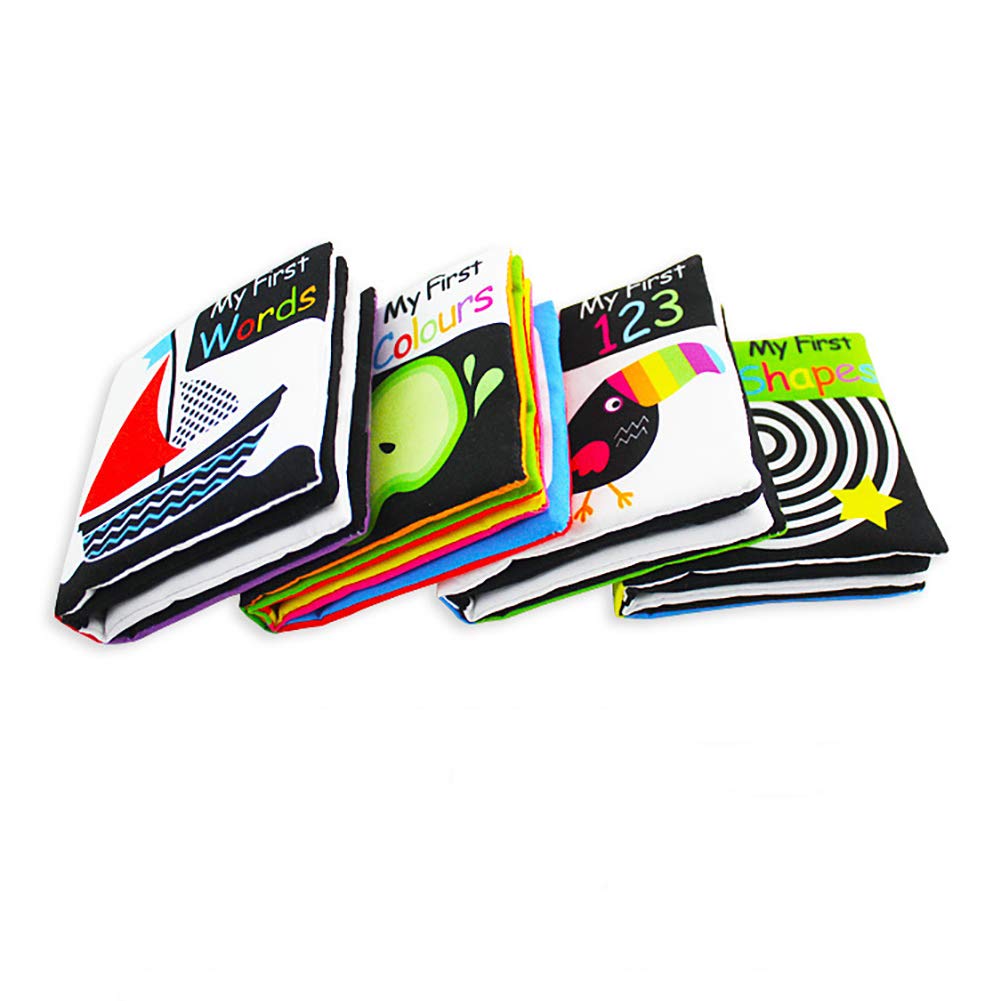 Duk3ichton Palm Cloth Book 4pcs Bebe Lavable Forme Nombre Couleur Mot Early Education Livre En Tissu Apprendre Jouet Jouets Pour Poussettes Jouets D Eveil Et 1er Age