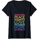 Womens Peace Love Inclusion Equality Diversity Human Rights V-Neck T-Shirt