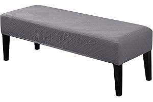 Lebaley Stretch Jacquard Ottoman & Bench Cover Removable Washable Slipcover for 42-54 inch Rectangular Benches, Bar Stools, and Dining Room Chairs (Fits 14-18" Wide),Light Grey
