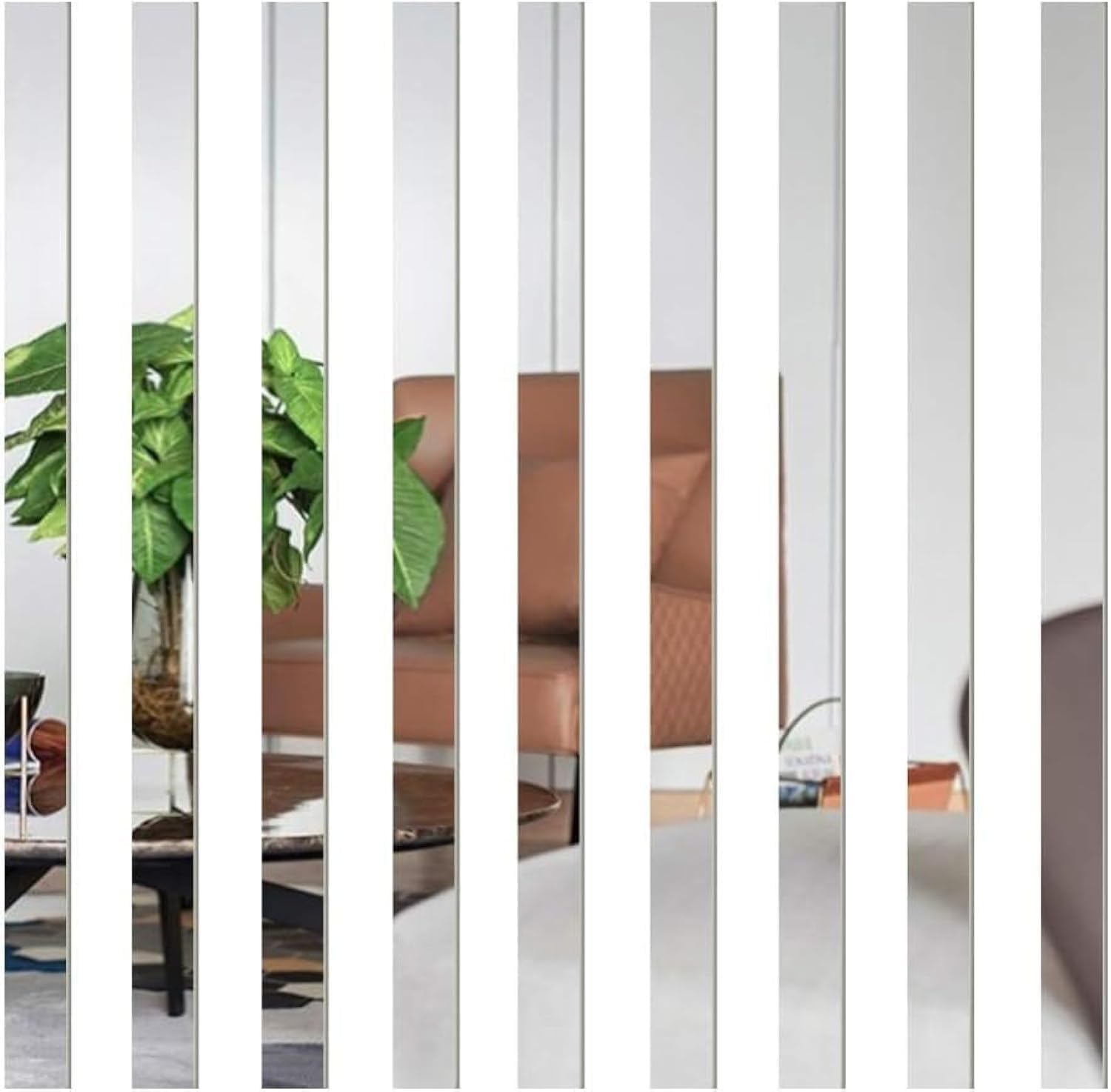 Photo 1 of 10 Pcs Mirror Wall Stickers Striped Design Mirror Art Tile Decal DIY Self Adhesive Wall Line Border Decals Removable Acrylic Mirror Sheets Wall Sticker Wall Stickers and Murals for Home Decor 5*20cm