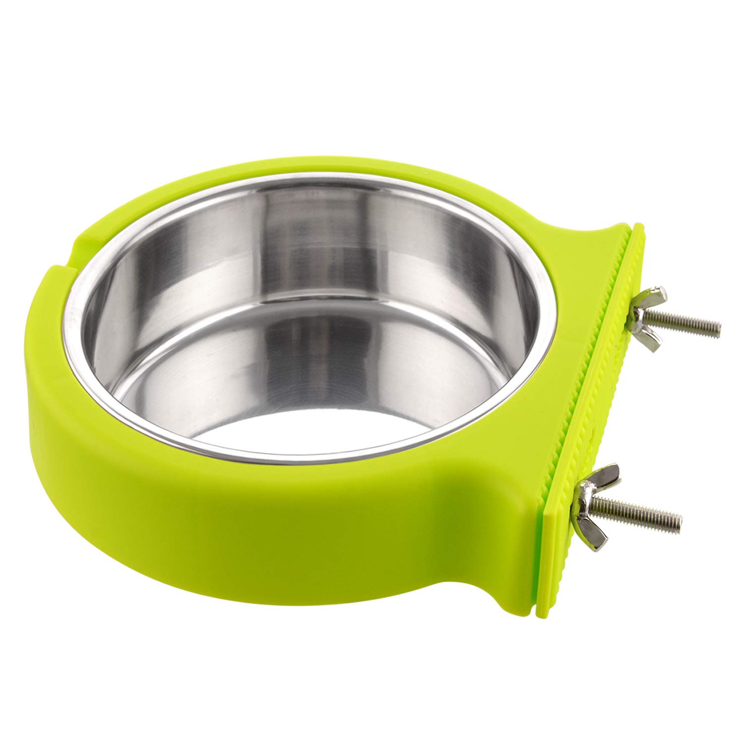 MOACC Crate Dog Bowl, Removable Stainless Steel Hanging Pet Cage Bowl Food & Water Feeder Coop Cup for Cat, Puppy, Birds, Rats, Guinea Pigs, 520ml, Green