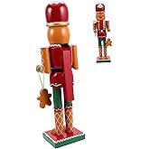 Garneck Wooden Christmas Nutcracker Decor Gingerbread Man Holding Nutcracker Figure for Festive Tabletop Centerpieces for Holiday Home Decoration