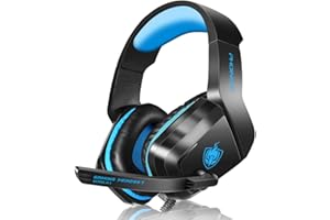 PHOINIKAS Gaming Headset, PS5 Headset for PS4, Xbox One, PC, Laptop, Switch, Over Ear Gaming Headphones Noise-Cancelling Mic, Bass Surround - Blue