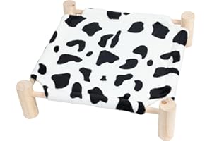 Patas Lague Self Warming Cat Hammock Bed Small Dog Bed, Wooden Thermal Cat Elevated Self Heating Soft Warm Pet Rubbit Bed for Winter, Cat Beds for Indoor Cats, Cat Cots Puppy Bed (Cow Print)