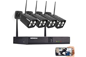 3MP Wireless Security Camera System, 4 Wireless Camera, 8CH 5MP NVR, WESECUU Home Security Camera System with No Hard Drive, AI Human Detection, Floodlight, Color Night Vision, Audio, Outdoor, Indoor