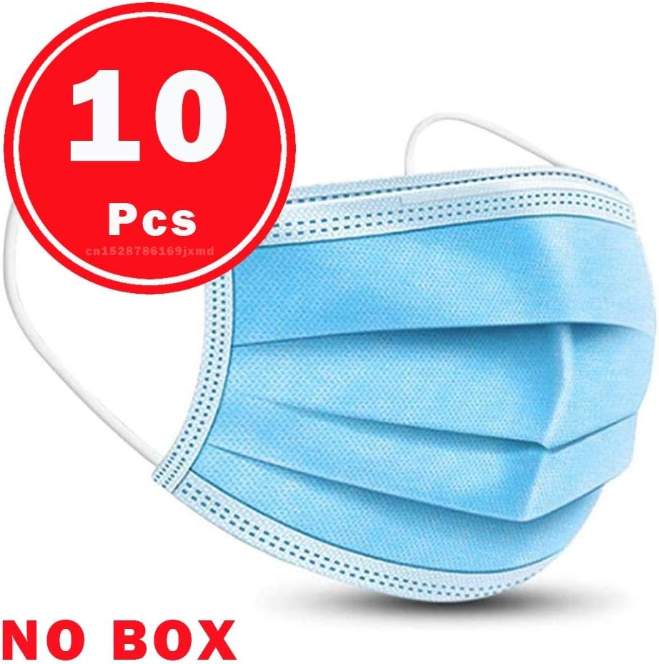 Naiyn 17.5cm*9.5cm Dust Breathable Earloop Antiviral Face Mask Blue Disposable Mouth Mask Non Woven Anti-Dust 3-Ply Protective Earloops Masks (Color : 10 Pcs)