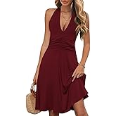 WKIOR Womens Sundress Summer Beach Vacation Sleeveless Halter Neck A-Line 2026 Boho Floral Midi Dress with Pockets