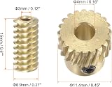 sourcing map Brass Worm Gear Set 0.5 Mod 20T 20:1 Reduction 3mm Hole Right view 2