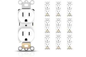TOPELER 15A Duplex Receptacle Outlets, Heavy-Duty Electrical Wall Outlet for Commercial and Residential, Non-Tamper Resistant, 2 Pole 3-Wire, Self-Grounding, UL Listed, White, 10 Pack