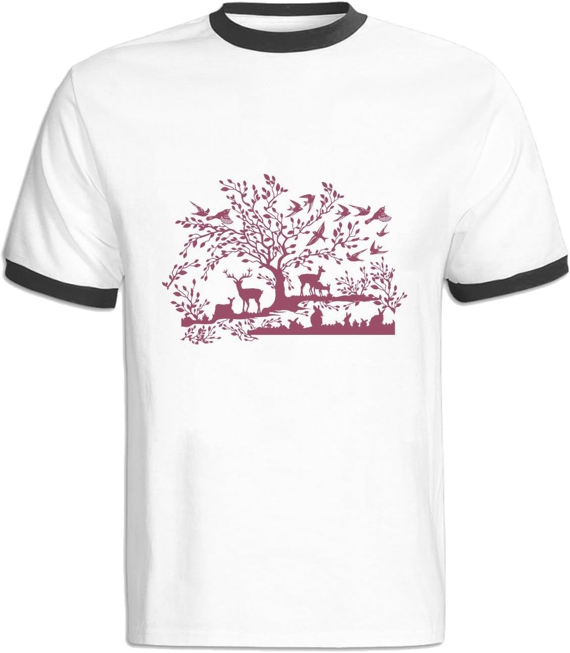 HappyAnimal Mens Tree and Animal Bird Deer Rabbit Hit Color T-Shirt