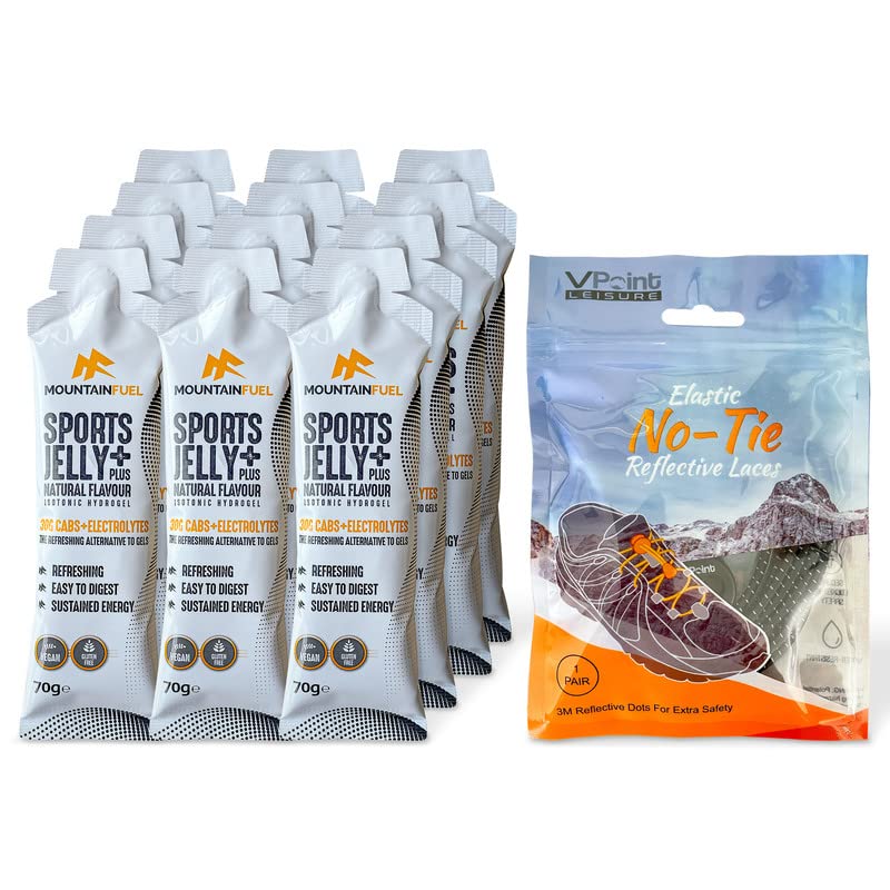 Mountain Fuel Sports Jelly Plus 12 Pack Natural Flavour Isotonic Energy Gel Hydration Sachets for Running, Cycling - Caffeine-Free