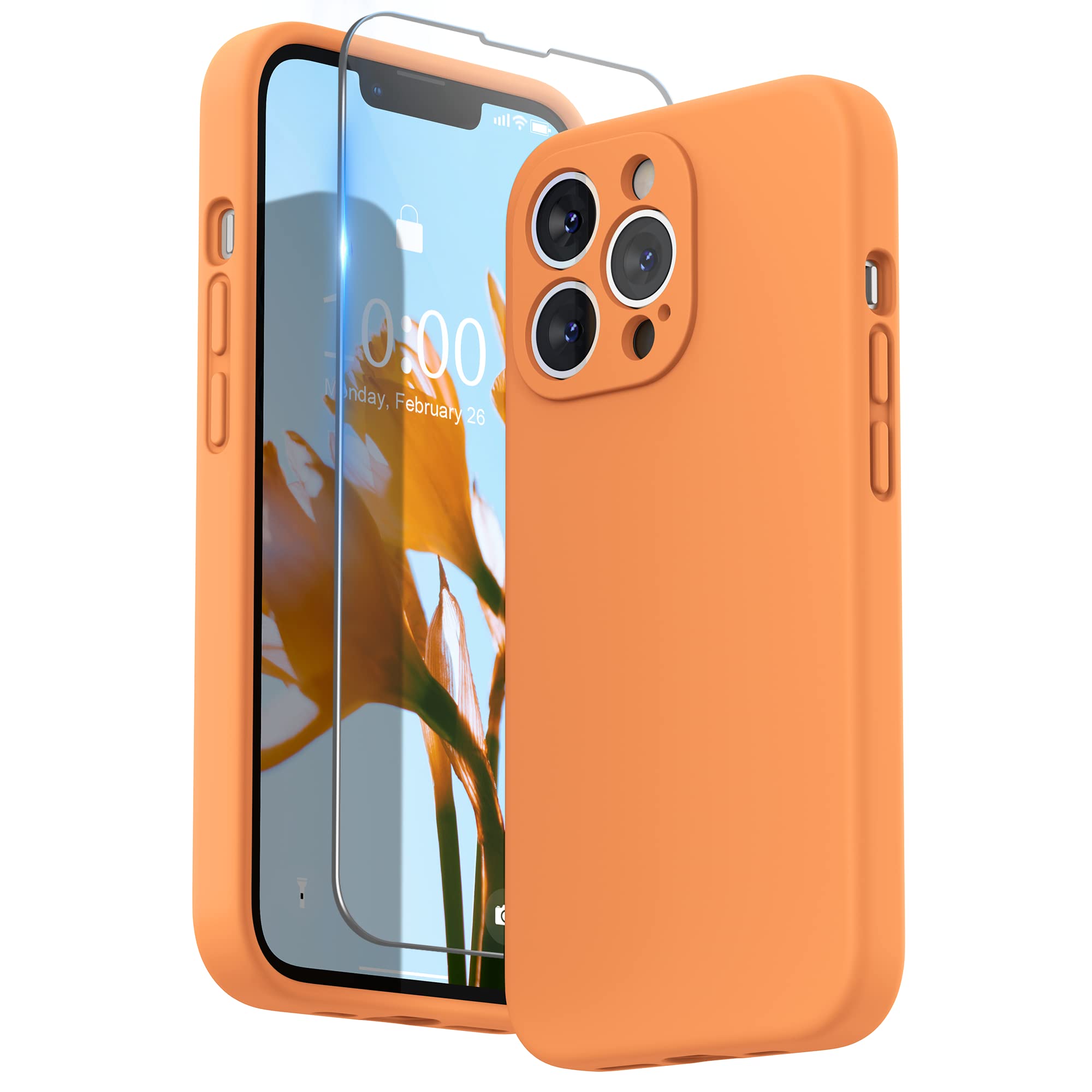 SURPHY Liquid Silicone Case for iPhone 13 Pro Case, Individual Protection for Each Lens Shockproof Rubber Full Body Thickened Design for iPhone 13 Pro 6.1 inch 2021, Marigold Orange