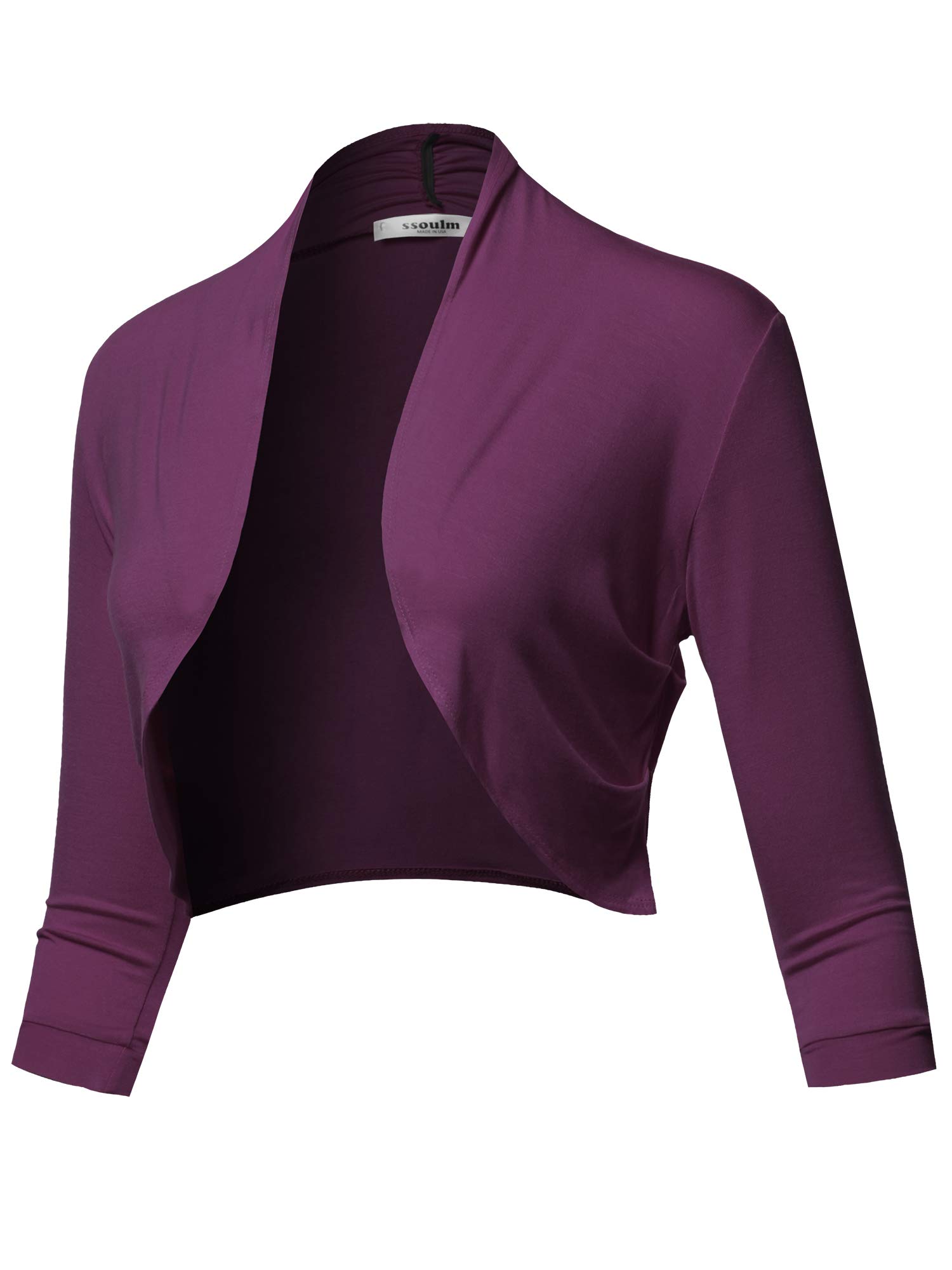 SSOULM Women's 3/4 Sleeve Open Front Bolero Shrug