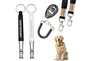 Ami's Delight Dog Whistle Set of 5 | 2PCS Premium Quality Adjustable Dog Whistles with 2 Black Lanyards and a Dog Clicker | Ultrasonic Dog Whistle to Stop Barking Neighbors Dog