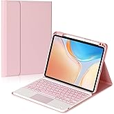 Eisuiyi Keyboard Case for iPad 10th gen 10.9inch 2022/ iPad (A16) 11th gen 11inch 2025, Detachable Touchpad BT Keyboard, Magentic Protective Cover with Pencil Holder, Full Protection, Pink