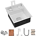 TORVA RV Kitchen Sink, 15 x 18 x 7 Inch Undermount Bar Sink 16 Gauge Stainless Steel Single Bowl Sink with Foldable Faucet Cutting Board, White
