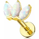 OUFER Gold Helix Piercing Jewelry 16G 6/8MM Opal Leaf Forward Helix Earrings, 316L Surgical Steel Flat Back Push Pin Labret Lip Cartilage Tragus Piercing Jewelry