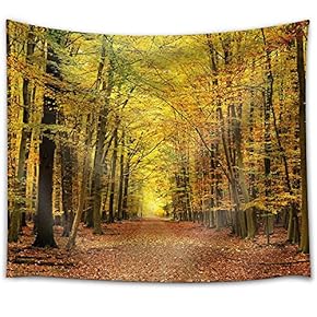 Road Through a Forest During Fall Time - Fabric Tapestry, Home Decor - 51x60 inches