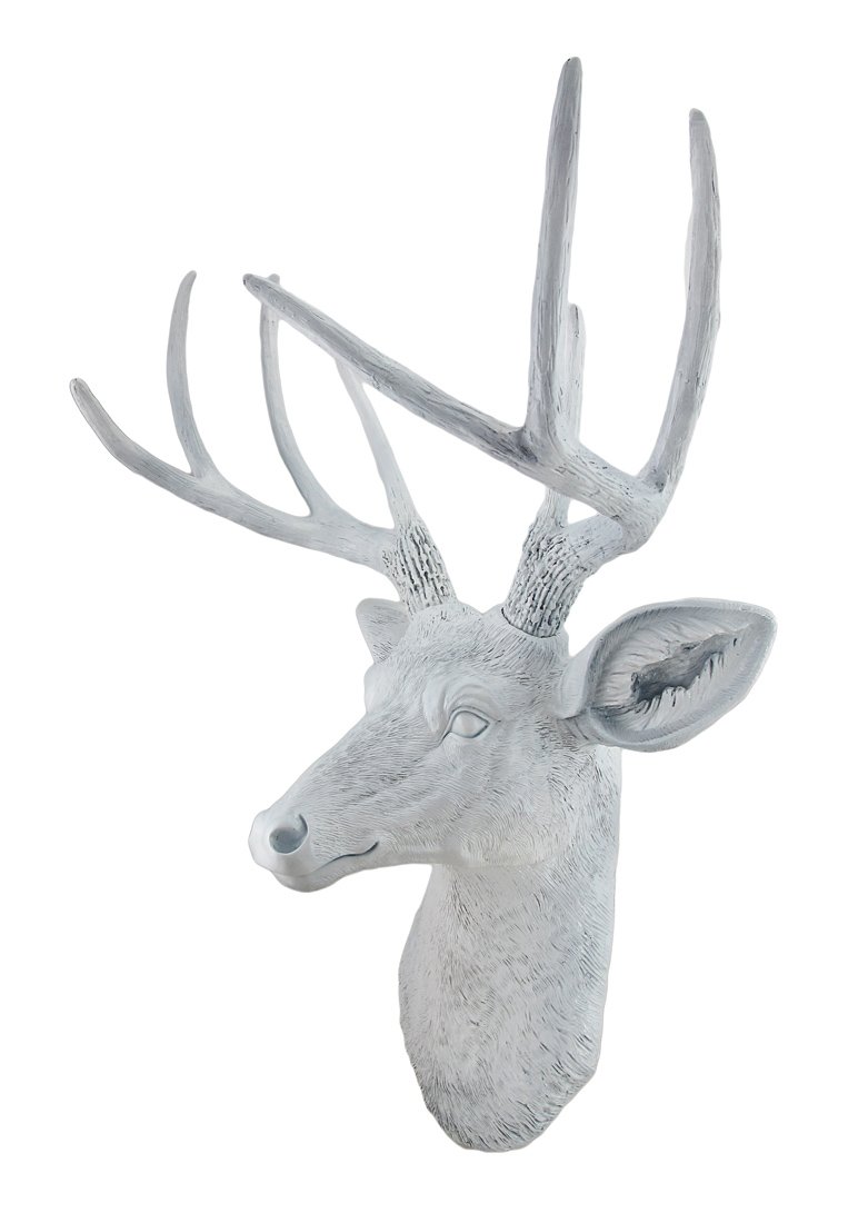 8 Point Buck Deer Head Bust Wall Hanging White Home Artwork