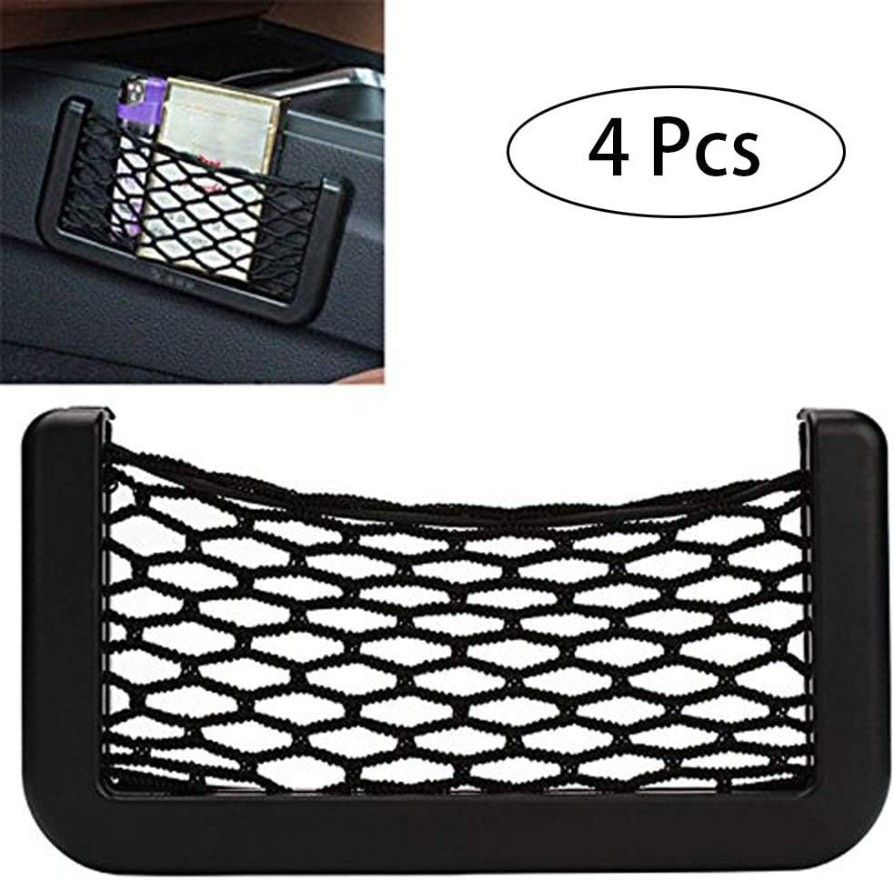 Car Van Storage Pocket (4 pcs) Elastic Storage Net Rack Mobile Cigarette Wallet Holder Mesh Net Organiser Bag, Car Cargo Tidy Net Storage Boot Net Fixing Points Saftey - 15 * 8cm