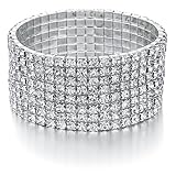 Bridal Rhinestone Bracelet Stretch Silver Tone - Ideal for Wedding, Prom, Party or Pageant
