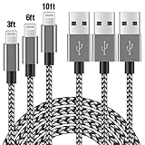 Lightning Cable COCOFU(3Pack )3/6/10FT Extra Long Nylon 8 pin USB Lightning iPhone Charger Cord Compatible with Apple iPhone 7/7 Plus/6/6 Plus/6s/6s Plus/5/5s/5c/SE/iPad(Black+Gray) ¡­